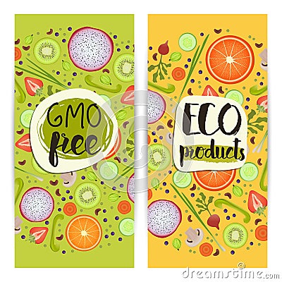 Eco products vertical flyers set Vector Illustration