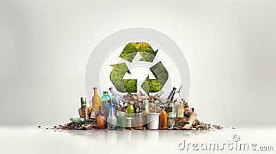 Eco recycling concept with garbage, white background Stock Photo