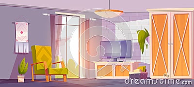 Eco rustic interior, living room in minimal style Vector Illustration