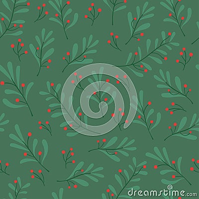 Eco seamless pattern with christmas flower, omela, leaf Vector Illustration