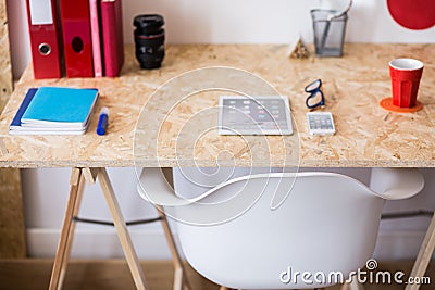 Eco style simple wooden desk Stock Photo