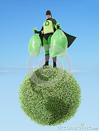 Eco superhero and garbage free planet Stock Photo