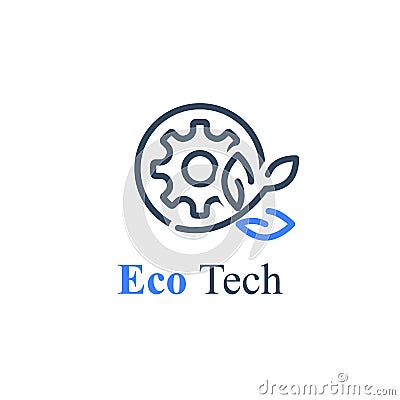 Eco technology, green production industry, cogwheel and plant Vector Illustration