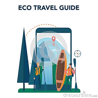 Eco tourism and eco traveling online service or platform. Eco friendly Vector Illustration