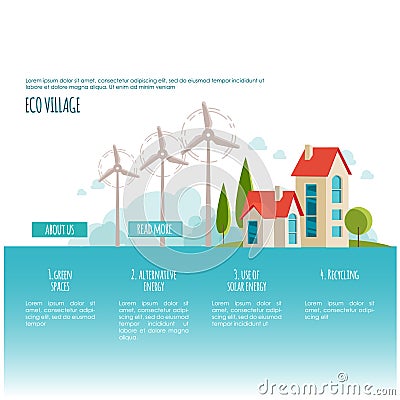 Eco urban landscape. Alternative energy. Wind power. Web page concept Vector Illustration