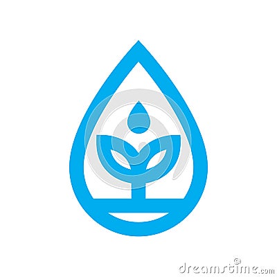 Eco water icon. Blue plant grows in water drop symbol Vector Illustration