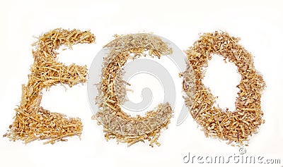 Eco word of sawdust isolated Stock Photo