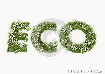 Eco word typed by flowers and grass Stock Photo