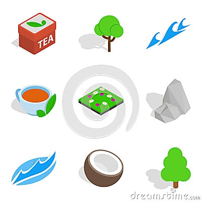 Eco zone icons set, isometric style Vector Illustration