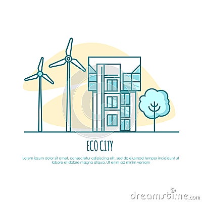 Ecocity, urban house. Alternative energy. Vector illustration Vector Illustration