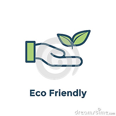 Ecofriendly hand holding plant to illustrate environmental conservation - icon Vector Illustration