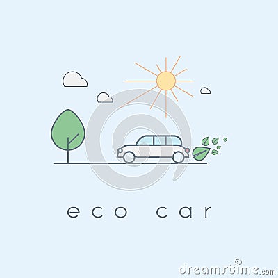 Ecologic car concept in modern line art design Vector Illustration