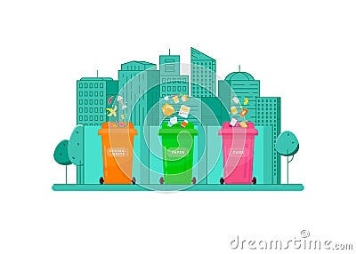 Concept of garbage sorting and garbage recycling. Vector Illustration
