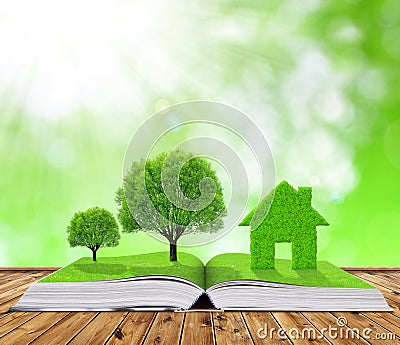 Ecological book with trees and house Stock Photo