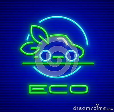 Ecological car preservation nature neon symbol concept Vector Illustration