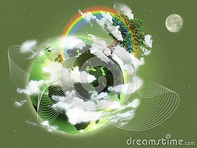 Ecological concept illustration of green planet Earth. Concept of new life, birth, rebirth and hope; ecology. Stock Photo