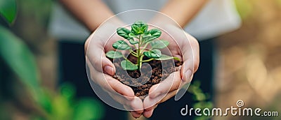 Ecological Conservation Showcased Through A Delicate Plant Cradled In Hands Stock Photo