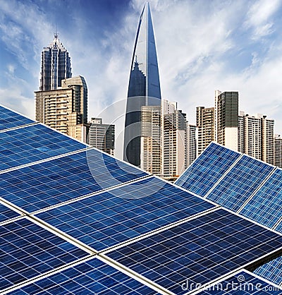 Ecological energy renewable solar panel plant Stock Photo