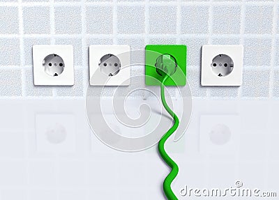 Ecological green plug into a socket Stock Photo