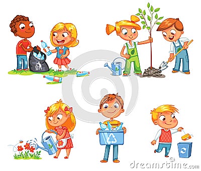 Ecological kids design. Funny cartoon character Vector Illustration