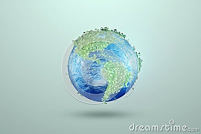 Ecological map of the world consisting of green grass and tropical leaves. Concept of recycling garbage, air purification. modern Stock Photo