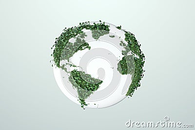 Ecological map of the world consisting of green grass and tropical leaves. Concept of recycling garbage, air purification. modern Stock Photo