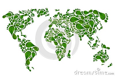 Ecological map of the world in green foot print, Stock Photo