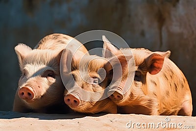 Ecological pigs and piglets at the domestic farm, Pigs at factory. Neural network AI generated Stock Photo