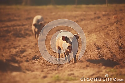 Ecological pigs and piglets at the domestic farm, Pigs at factory. Neural network AI generated Stock Photo