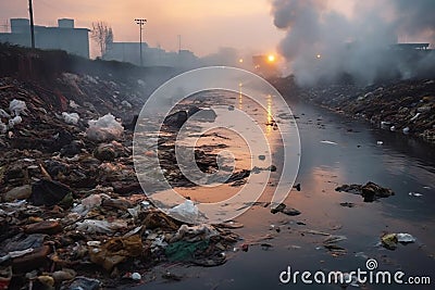 Ecological plastic trash dump garbage waste dirty nature rubbish landfill environmental environment pollution Stock Photo