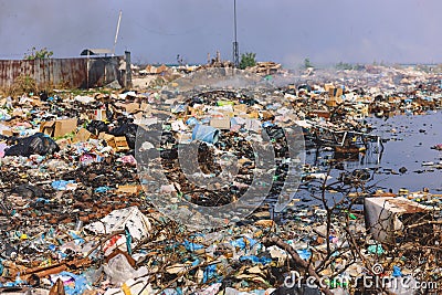 Ecological Problem from Fuming Waste Dump on the Coastline of Maafushi Island Editorial Stock Photo