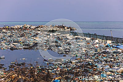 Ecological Problem from Fuming Waste Dump on the Coastline of Maafushi Island Editorial Stock Photo