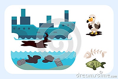 Ecological problems environmental oil pollution of water earth air deforestation destruction of animals mills factories Vector Illustration
