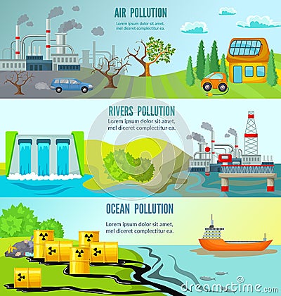 Ecological Problems Horizontal Banners Vector Illustration