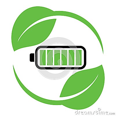 Ecological Rechargeable Accumulator. Battery leaves vector. Battery and leaf icon illustration Vector Illustration