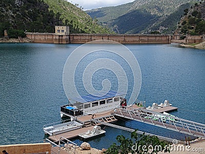 Ecological solar boat in the natural park of Cazorla Editorial Stock Photo