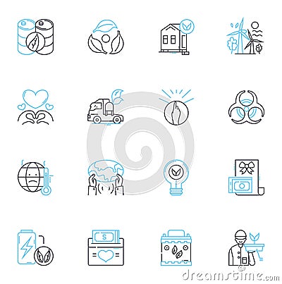 Ecological stewardship linear icons set. Conservation, Restoration, Sustainability, Ecology, Community, Responsibility Vector Illustration