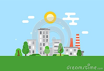 Ecologically clean city, environmental protection, careful attitude to natural resources. Vector Illustration