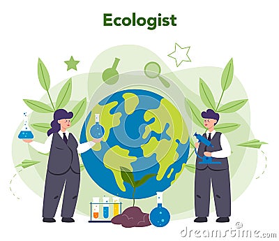 Ecologist taking care of Earth and nature concept. Scientist taking Vector Illustration