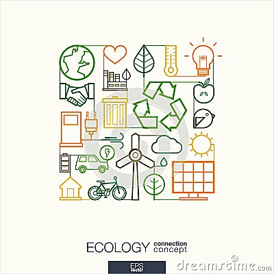 Ecology abstract background, integrated thin line symbols. Vector Illustration