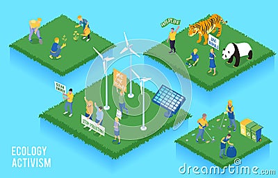 Ecolog Activism Isometric Concept Vector Illustration