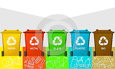 Waste segregation background with recycle bins Vector Illustration