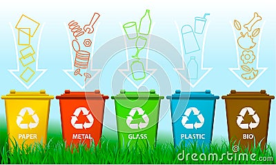 Waste segregation background with recycle bins Vector Illustration