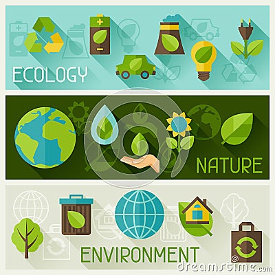 Ecology banners with environment icons. Vector Illustration