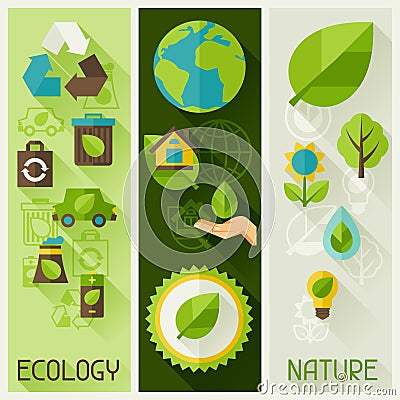 Ecology banners with environment icons. Vector Illustration