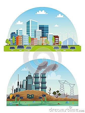 Ecology city and industry pollution scenes Vector Illustration