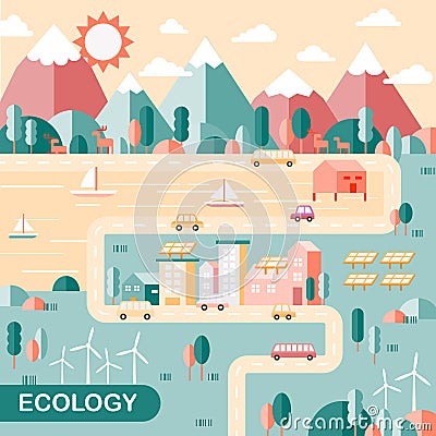 Ecology city scenery Vector Illustration