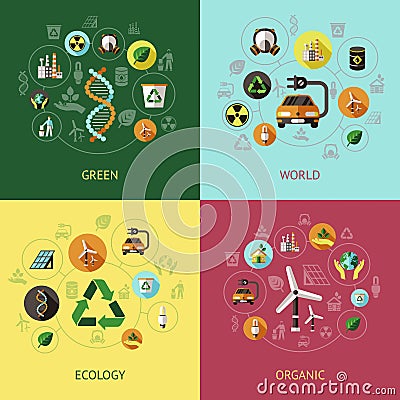 Ecology Colored Compositions Vector Illustration