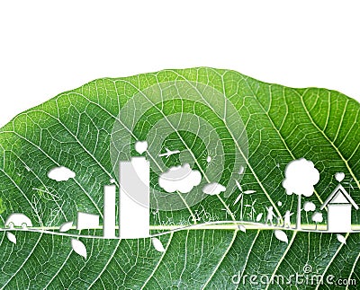 Ecology concept design on fresh green leaf background Stock Photo
