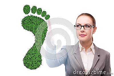 Ecology concept with green footprint and businesswoman Stock Photo